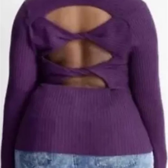 Kahlana Garfield Crewneck Twisted Open Back Purple Sweater Size: 3X - Picture 2 of 7